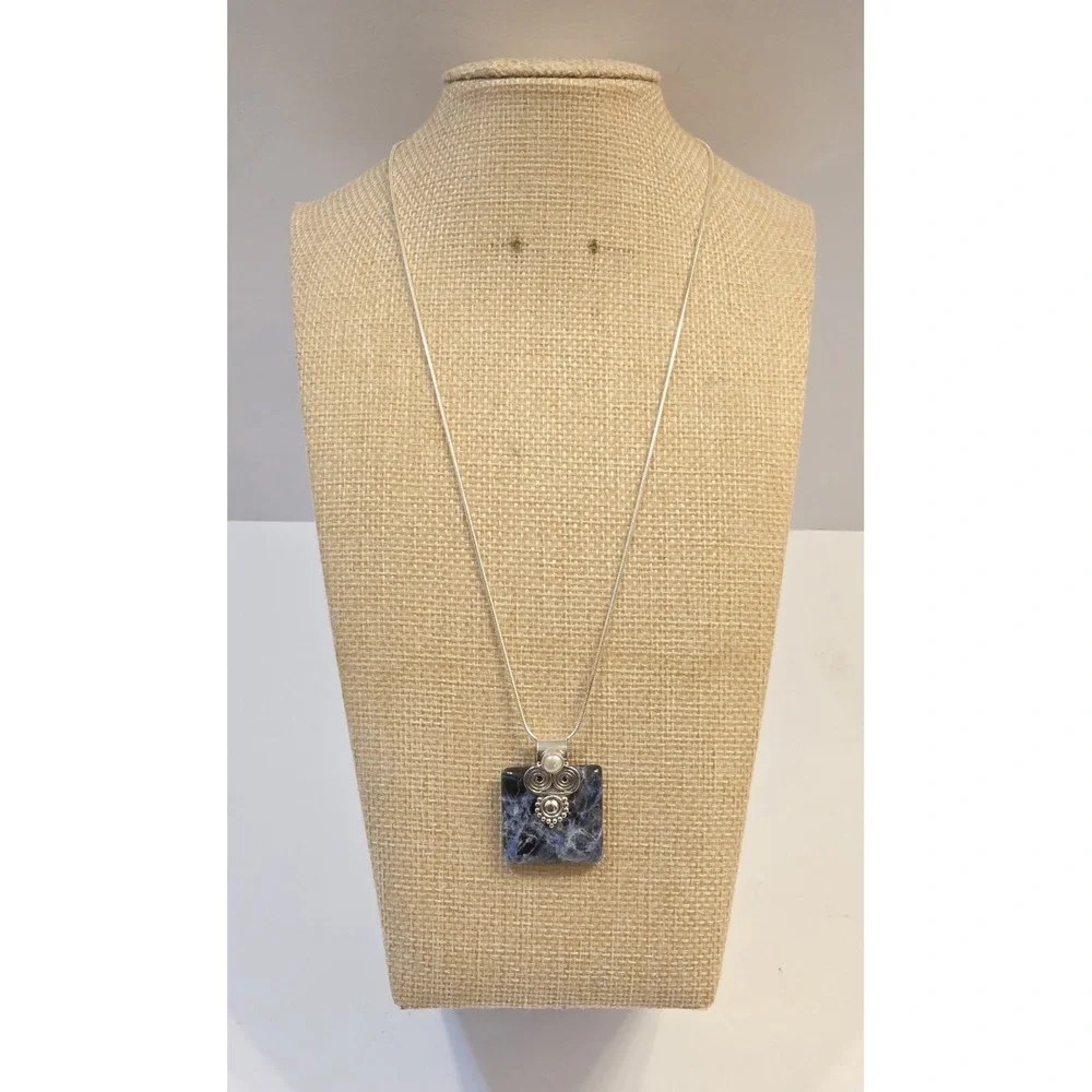 Vintage Sterling Silver Sodalite Pearl Pendant 18